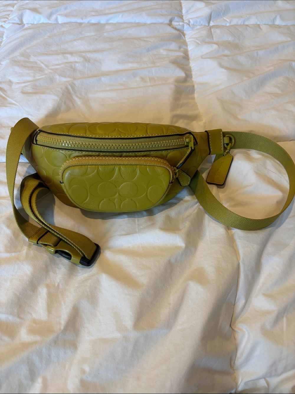 Coach Yellow Green Signature Quilted Belt Bag